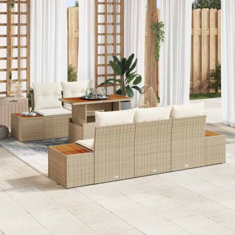 Set Giardino 6 Pezzi VidaXL In Legno Acacia E Corda | Con Cuscini Crema | Divani Angolari E Tavolo