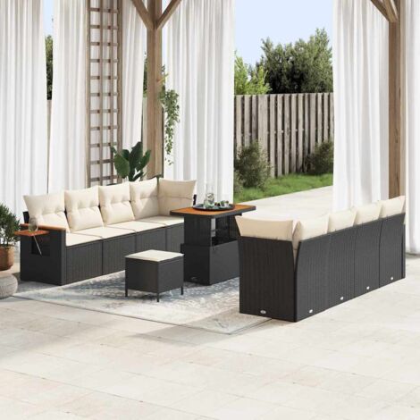 Tavolo Da Giardino In Rattan E Legno Di Acacia - Nero, 70x70 Cm, Con Foro Per Ombrellone, Perfetto Per Esterni