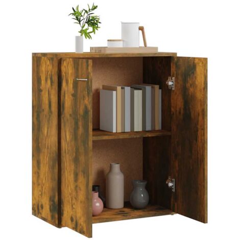 Mobile Vetrina In Legno Rovere Fumo 120x30,5x70 Cm - Madia Soggiorno Moderna Con Ampio Spazio