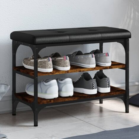 vidaXL Panca per scarpe in rovere fumé 102x35x55 cm