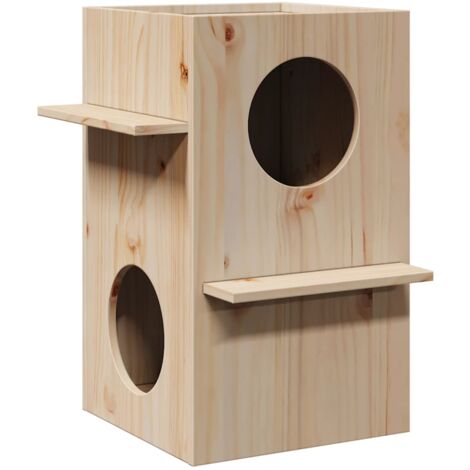 VidaXL Casetta Per Gatti In Legno Di Pino Massello – 60x36x60 Cm, Non Trattata, Dall'aspetto Rustico