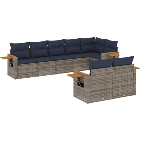VidaXL Divano Da Giardino In Polyrattan Grigio - 4 Posti Con Cuscini - Struttura In Acciaio E Gambe In Eucalipto - 3