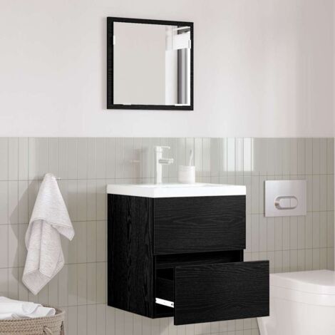 Mobile Bagno Nero 33x33x120.5 Cm - Armadietto Legno Multistrato Con Ripiani