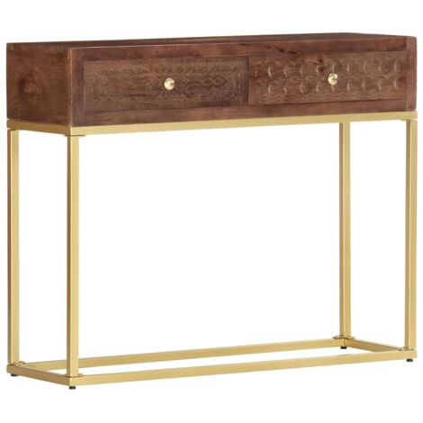 VidaXL Tavolo Consolle Oro 90x30x75 cm in Legno Massello di