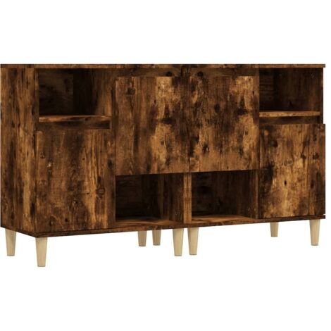 Credenza Rovere Fumo 60x35x70 Cm In Legno Multistrato - 4 Scomparti E 2 Ante, Con Piedini In Eucalipto