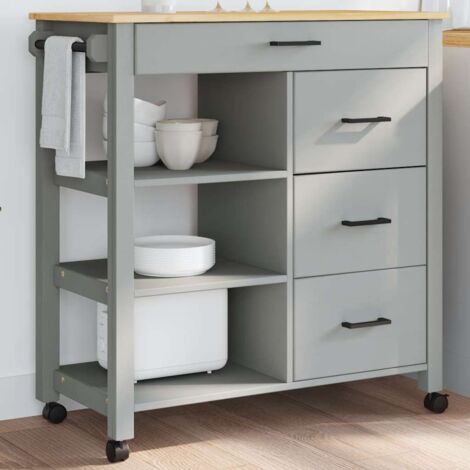 VidaXL Carrello Da Cucina OTTA In Legno Massello Di Pino 71x45x80 Cm – Porta Verdura Con Cassetto E Porta Asciugamani