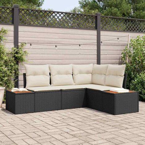 VidaXL Divano Ad Angolo Modulare In Polyrattan Nero Con Cuscini Imbottiti – Per Giardino E Terrazzo, Resistente Alle Intemperie