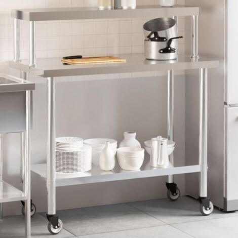 Tavolo Lavoro Cucina con Ripiano 110x55x150 cm Acciaio Inox 3208904