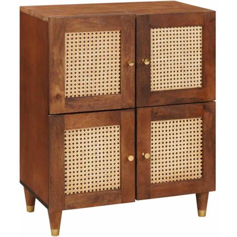 VidaXL Credenza In Legno Massello Di Mango Marrone 40x34x110 Cm - Mobile Alto Con 3 Ante In Stile Industriale
