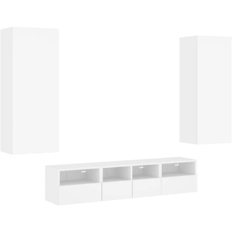 VidaXL Set 6 Mobili TV A Muro Con Luci LED RGB - Bianco, In Legno Multistrato - Composizione Libera