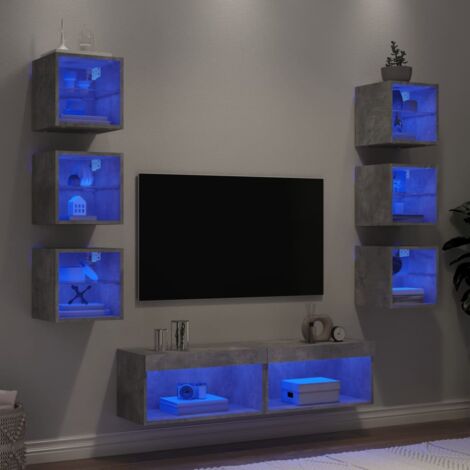 THE LIVING STORE - Mobili Tv A Muro Con Led 6pz Neri In Legno Multistrato - Mobi