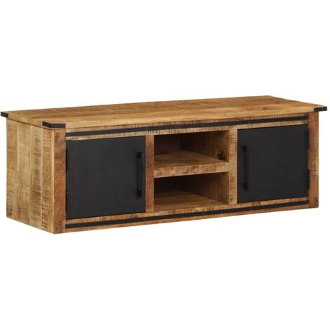 Mobile TV In Legno Massello Di Mango 105x33x46 Cm | Base Per TV Con Ripiani, Stile Naturale, Gambe In Ferro, Assemblaggio Richiesto