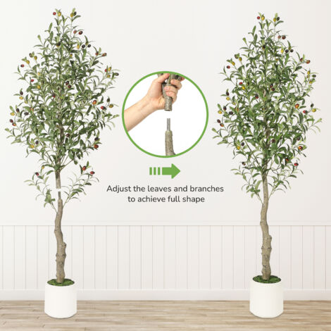 Knstliche Olivenbume fr den Innenbereich, 1,52 m hohe Olivenbume,  Kunstolivenbaum mit realistischem Stamm, Blttern und Frchten als  Dekoration fr das Heimbro, 2PCS