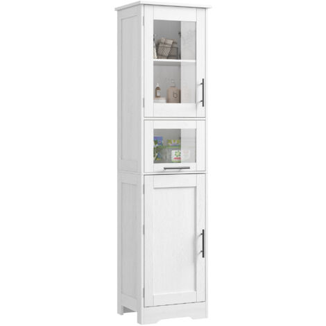 Badezimmerschrank Hochschrank Küchenschrank mit Glastür offenes Fach, verstellbare Einlegeböden Wohnzimmer Schlafzimmer 170 cm hoch weiß (1/5)