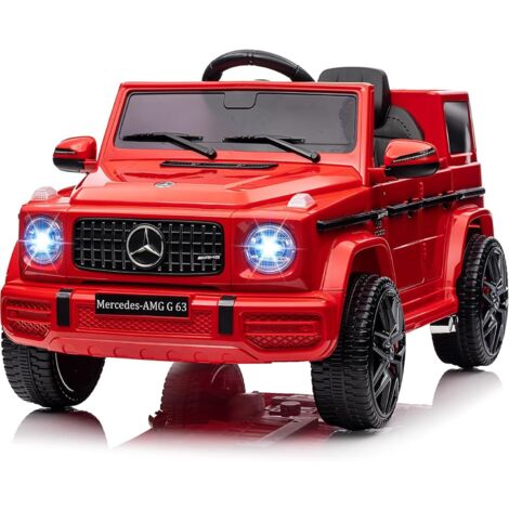 12-V-Elektroauto für Kinder, G63 AMG Elektrofahrzeug, ferngesteuertes Elektroauto, 3 Geschwindigkeiten, Hupe, LED, Musik, USB, Bluetooth, für Jungen, Mädchen, Rot