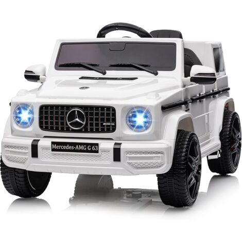 12-V-Elektroauto für Kinder, G63 AMG Elektrofahrzeug, ferngesteuertes Elektroauto, 3 Geschwindigkeiten, Hupe, LED, Musik, USB, Bluetooth, für Jungen, Mädchen, Weiß