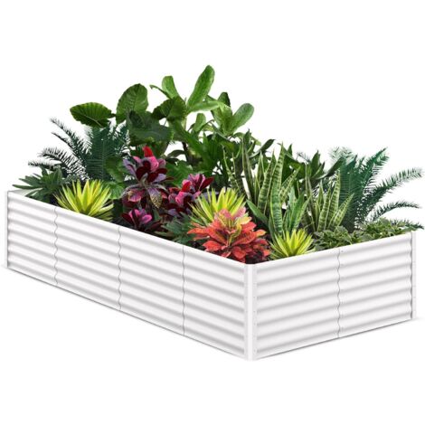 Pflanzgefäß aus verzinktem Metall, für Gartenarbeit, Outdoor,243x122x60cm, Pflanzkasten, Hochbeet, langer Gemüseabstand, Kräuter-Hochbeete für Container-Gartenarbeit,Weiß