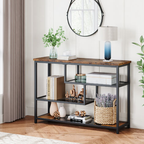Konsolentisch schmal Beistelltisch mit 4 Ebenen, Sofatisch, Regal, Flurtisch, Ausstellungstisch mit Glasablagen und Metallrahmen, Ablagetisch für Eingang Flur Foyer Wohnzimmer 1007530cm (1/5)