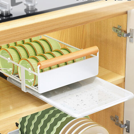 Teleskopschublade, Ausziehbare Schublade Küche Organizer Schrank, Schrankauszug Küche aus Kohlenstoffstahl, Schrank Schubladen Ausziehbar, Küchenschrank Organizer Ausziehbar(41 x 26 x 13 cm)