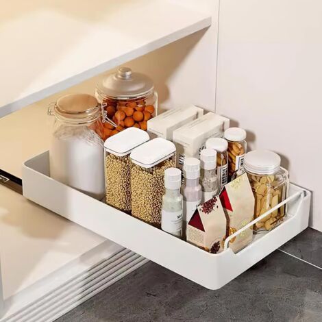 Teleskopschublade, Korbauszug Küchenschrank Organizer mit Griff, Ausziehbare Schubladen Aufbewahrungsregale für Küchenschränke, Slide Out Cabinet Organizer Küche(43 x 30 x 7 cm)