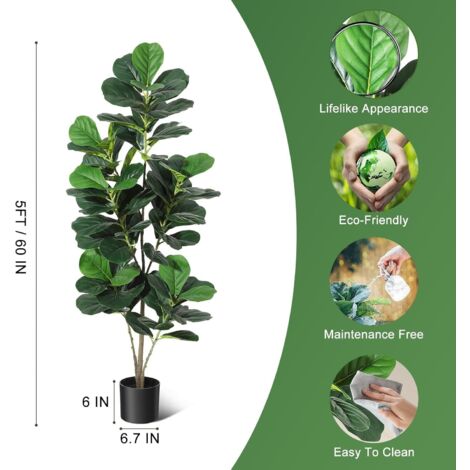 Knstliche Pflanze 150 cm Ficus Lyrata Kunstpflanze Groe Zimmerpflanze  Grnpflanze