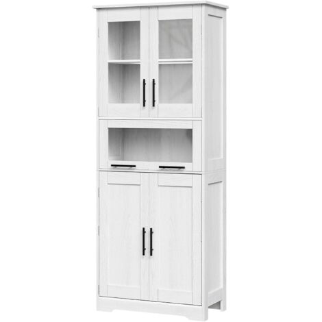 Badezimmerschrank mit 4 Türen, höhenverstellbarer Ablage, Badschrank freistehend, für Bad, Schlafzimmer, Wohnzimmer, 60 x 30 x 170 cm Weiß