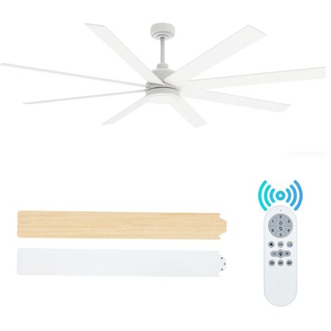 Großer Deckenventilator 72" mit Licht und Fernbedienung – 8 reversible Blätter – Leise, 6 Geschwindigkeiten – 3 CCT – Weiß