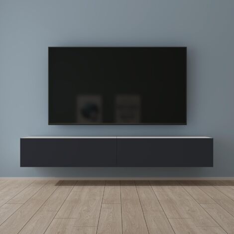 Mai & Mai Fernsehtisch Fernsehschrank TV Schrank Verdeckter Griff mit Soft-Close Lowboard Hängeschrank für Wohnzimmer in Matt Weiß + Matt Anthrazit BTH: 200x40,2x30 cm Fernsehschrank02
