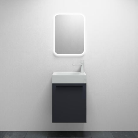 Mai & Mai Badmöbelset Pisa Kleiner Waschbeckenunterschrank 46 cm, Unterschrank in Anthrazit matt, mit Waschschbecken aus Mineralguss und Spiegel für Gäste-WC