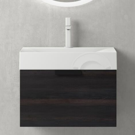 Mai & Mai Badmöbel-Set Lonato BxH 60x45cm in Anthrazit mit Soft-Close Schublade Wandmontage inkl. Waschbecken und LED-Spiegel