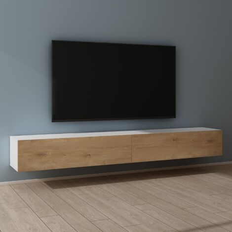 Mai & Mai Fernsehtisch Fernsehschrank TV Schrank Verdeckter Griff mit Soft-Close Lowboard Hängeschrank für Wohnzimmer in Matt Weiß + Kerneiche BTH: 240x40,2x30 cm Fernsehschrank02 (1/5)