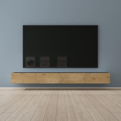 Mai & Mai Fernsehtisch Fernsehschrank TV Schrank Verdeckter Griff mit Soft-Close Lowboard Hängeschrank für Wohnzimmer in Matt Anthrazit + Kerneiche BTH: 280x40,2x30 cm Fernsehschrank02