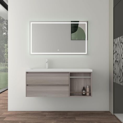 Mai & Mai Badmöbel-set Waschtisch mit Unterschrank mineralguss Waschbecken-Unterschrank 120x46x49cm Leo Oak inkl. LED-Badspiegel Open