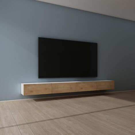 Mai & Mai Fernsehtisch Fernsehschrank TV Schrank Verdeckter Griff mit Soft-Close Lowboard Hängeschrank für Wohnzimmer in Matt Weiß + Kerneiche BTH: 320x40,2x30 cm Fernsehschrank02