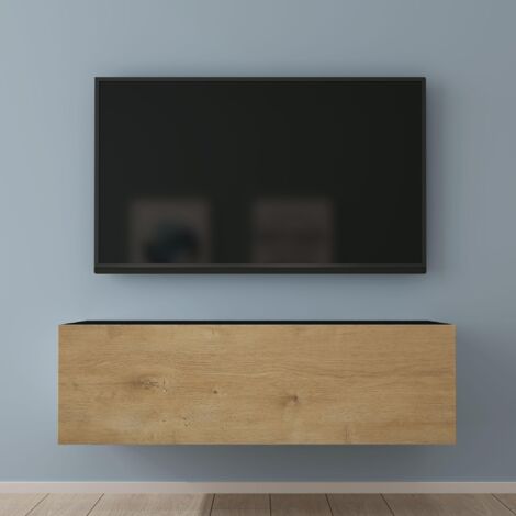 Mai & Mai Fernsehtisch Fernsehschrank TV Schrank Verdeckter Griff mit Soft-Close Lowboard Hängeschrank für Wohnzimmer in Matt Anthrazit + Kerneiche BTH: 100x40,2x30 cm Fernsehschrank02