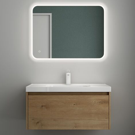 Mai & Mai Badmöbelset Badezimmermöbel Kerneiche Waschbeckenunterschrank 80 cm mit Waschschbecken aus Mineralguss Salerno