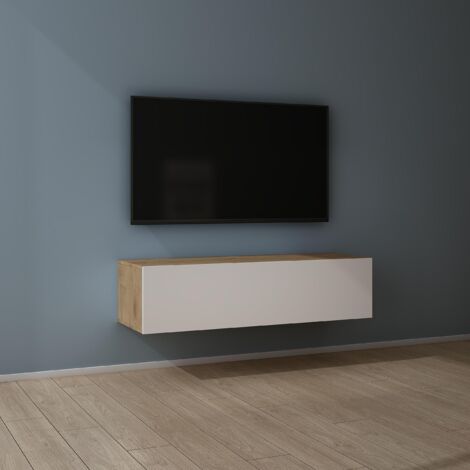 Mai & Mai Fernsehtisch Fernsehschrank TV Schrank Verdeckter Griff mit Soft-Close Lowboard Hängeschrank für Wohnzimmer in Kerneiche + Matt Weiß BTH: 120x40,2x30 cm Fernsehschrank02