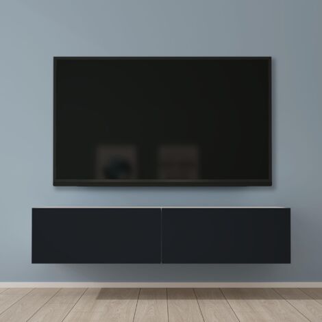 Mai & Mai Fernsehtisch Fernsehschrank TV Schrank Verdeckter Griff mit Soft-Close Lowboard Hängeschrank für Wohnzimmer in Matt Weiß + Matt Anthrazit BTH: 140x40,2x30 cm Fernsehschrank02