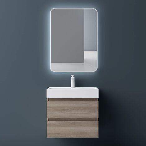 Mai & Mai Badmöbel Set Waschbeckenunterschrank 60cm Beton Optik | Mit 2 Schubladen & Waschbecken