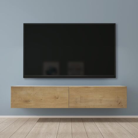 Mai & Mai Fernsehtisch Fernsehschrank TV Schrank Verdeckter Griff mit Soft-Close Lowboard Hängeschrank für Wohnzimmer in Matt Weiß + Kerneiche BTH: 160x40,2x30 cm Fernsehschrank02