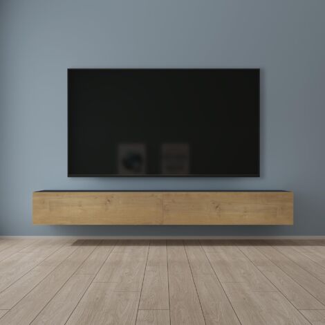 Mai & Mai Fernsehtisch Fernsehschrank TV Schrank Verdeckter Griff mit Soft-Close Lowboard Hängeschrank für Wohnzimmer in Matt Anthrazit + Kerneiche BTH: 240x40,2x30 cm Fernsehschrank02