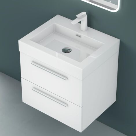 Mai & Mai Badmöbel-set Waschbeckenunterschrank 90 cm, Waschtisch mit Unterschrank in matt weiß, inkl. Waschschbecken aus Mineralguss Quadratto