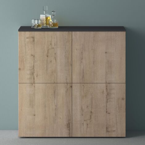 Mai & Mai Möbel Kommode Aufbewahrungsschrank mit 4 Türenin Weiß matt + Kerneiche Sideboard Schrank Mehrzweckschrank BTH: 100x36,4x98 cm Schrank04 (1/5)