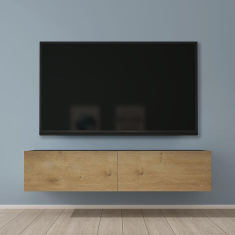 Mai & Mai Fernsehtisch Fernsehschrank TV Schrank Verdeckter Griff mit Soft-Close Lowboard Hängeschrank für Wohnzimmer in Matt Anthrazit + Kerneiche BTH: 140x40,2x30 cm Fernsehschrank02