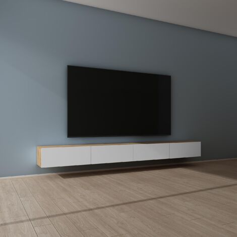Mai & Mai Fernsehtisch Fernsehschrank TV Schrank Verdeckter Griff mit Soft-Close Lowboard Hängeschrank für Wohnzimmer in Kerneiche + Matt Weiß BTH: 320x40,2x30 cm Fernsehschrank02