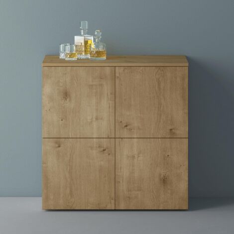 Mai & Mai Möbel Kommode Aufbewahrungsschrank mit 4 Türen in Kerneiche Sideboard Schrank Mehrzweckschrank BTH: 76x36,4x74 cm Schrank04 (1/5)