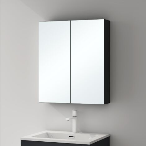 Mai & Mai Spiegelschrank mit 2 Spielgeltüren Badezimmerschrank Hängeschrank Badezimmerspiegel BxTxH 60x15x70 cm Anthrazit matt Spiegelschrank-02