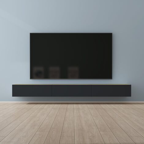 Mai & Mai Fernsehtisch Fernsehschrank TV Schrank Verdeckter Griff mit Soft-Close Lowboard Hängeschrank für Wohnzimmer in Kerneiche + Matt Anthrazit BTH: 300x40,2x30 cm Fernsehschrank02