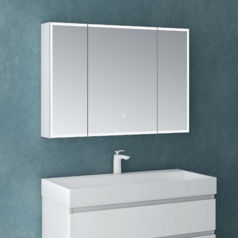 Mai & Mai Spiegelschrank Bad mit LED Beleuchtung Badezimmerschrank Hängeschrank Badezimmerspiegel BxTxH 100x15x70 cm Weiß matt Spiegelschrank-04