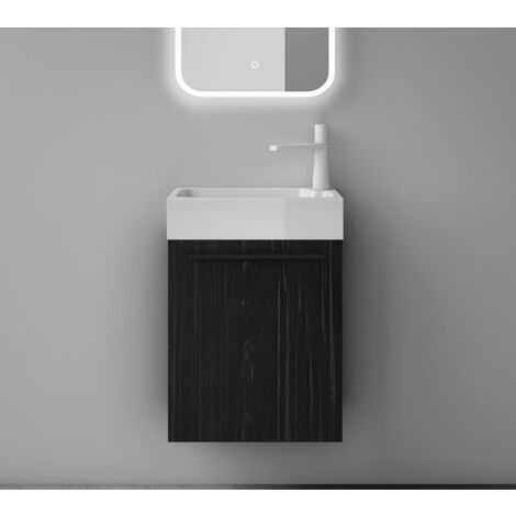Mai & Mai Badmöbelset Pisa Kleiner Waschbeckenunterschrank 46 cm, Unterschrank in Schwarz Strukturiert, mit Waschschbecken aus Mineralguss für Gäste-WC